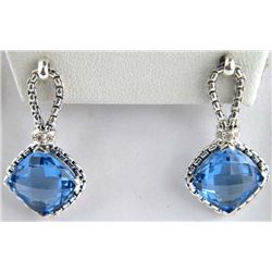 David Yurman Silver Blue Topaz & Diamond Earrings