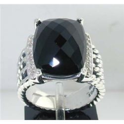 David Yurman Silver Black Onyx Diamond Ring