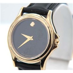Movado Yellow Gold Plated Leather Strap Watch