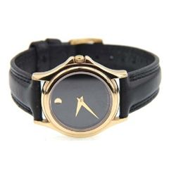 Movado Yellow Gold Plated Leather Strap Watch