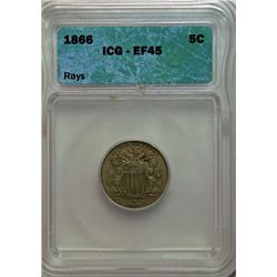 1866 RAY SHIELD NICKEL ICG-EF45