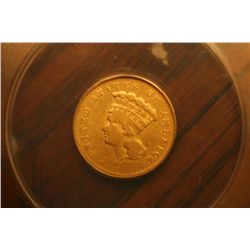 1857 $3 gold vf25 anacs graded