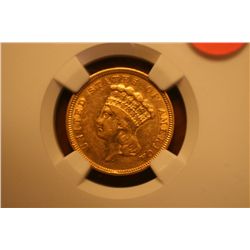1854 $3 gold au details ngc graded