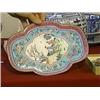 Image 1 : Antique, Chinese Canton enameled copper ogee-form tray with figural panel and floral designs (some o