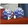 Image 1 : Pair of small, Chinese blue and white porcelain jars and covers of globular form with figures in lan