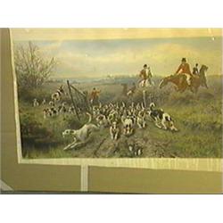 Large, antique engraving of a hunting scene by J.B. Pratt, "Found" (flaws and toned), signed, late 1