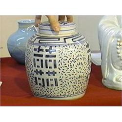 Antique, Chinese blue and white porcelain jar with character designs