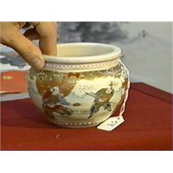 Old Japanese Satsuma miniature jardiniere with various figural designs, early 20th Century