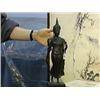 Image 1 : Well cast, old Thai bronze figure of a walking Buddha, good detailing, wood stand