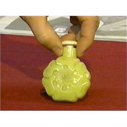 Old, Chinese carved yellow Peking glass snuff bottle in the form of a stylized flower (minor wear), 