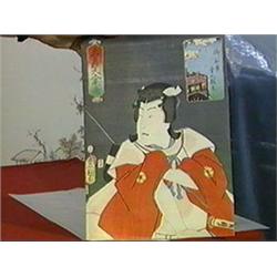 Antique Japanese woodblock print by Toyokuni III of an actor (very lightly toned), signed
