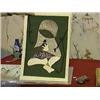 Image 1 : Good, Japanese woodblock print by Kawano Kaoru of a masked child with bird, signed with seal