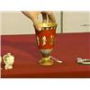 Image 1 : Antique, Japanese Kutani enameled and gilt porcelain chalice with dancing figures, crane and brocade
