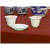 Image 1 : Three pieces of antique, Chinese white Peking glass: pair of carved foliate bowls with lotus and a s