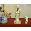Image 1 : Large Chinese carved and polychrome scrimmed, mosaic appliqué bone bearded sage with scroll, matchin