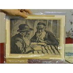 Old, original etching by Joseph Margulies, "Forever at Study" (toning and old tape on edges), pencil