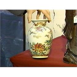 Well painted old Japanese Satsuma vase with chrysanthemums and butterflies, signed, circa 1900