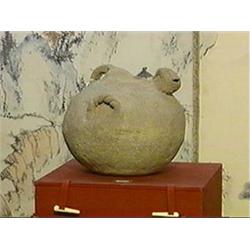 Quite unusual, Chinese, probably Warring States Period, pottery ewer with animal head spout, two twi