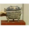 Image 1 : Chinese, Han Dynasty, painted pottery tripod censer and cover with moulded bear-form feet and two sq