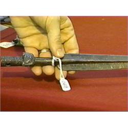 Very unusual Chinese archaic bronze spear point with squared scroll designs (cleaned and tiny chip),