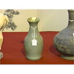 Antique Korean inlaid celadon vase, crane and floral designs (leans, somewhat misfired and rim repai