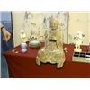 Image 1 : Old and well-carved, Chinese polychromed wood figure of a seated lohan, good detailing to features (
