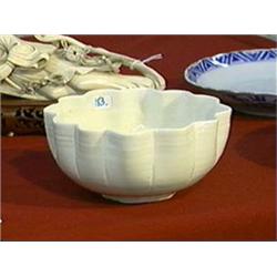Fine antique, Chinese Sung Dynasty, Ying Ching foliate basin with good, even glaze color (short hair