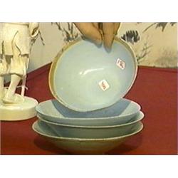 Group of four, Chinese Sung Dynasty, Ying Ch'ing glazed bowl, three with incised and combed decorati