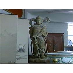 Tall and very elaborately detailed, Chinese carved and polychromed wood figure of a armoured celesti