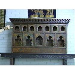 Very unusual and antique, Tibetan very elaborately painted, in bright floral designs, altar cabinet/