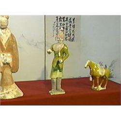 Extremely rare, important and superbly modeled, large Chinese T'ang Dynasty pottery san t'sai glazed