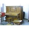 Image 1 : Antique Schubert, upright piano with original ivory keys and well-carved leaf designs, with stool (s
