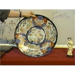 Very finely decorated and antique, large Japanese Imari porcelain charger with various bird, floral 