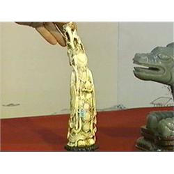 Very elaborately carved and old, Chinese ivory figure of Shou Lao with considerable openwork designs