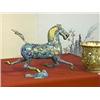 Image 1 : Well-detailed, older Chinese cloisonné enamel model of a running horse on a bird, with all over arch
