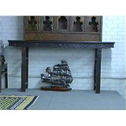 Long, antique Chinese dark stained hardwood altar table with carved stylized floral designs (some re