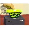 Image 1 : Well-carved, Chinese green overlay on yellow Peking glass square-form bowl with bird and floral desi