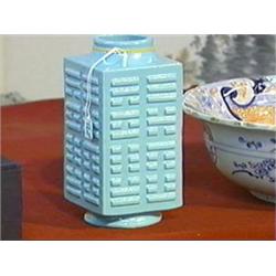 Antique Chinese, Tao Kuang Period, turquoise glazed porcelain tsung-form vase with moulded trigram d
