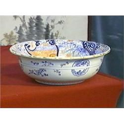 Large and very well-detailed, antique Japanese Imari porcelain barbed rim bowl with butterflies and 