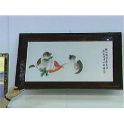 Very finely silk embroidered, older Chinese panel with design of cats and playing with radishes, wit