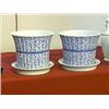 Image 1 : Pair of Chinese, blue and white porcelain jardinieres with matching under plates, elabrately decorat