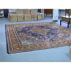 Very large and colorful, Sarouk navy-blue and red wool rug with all over elaborate scrolling foliage