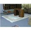 Image 1 : Indian, pastel-color wool rug with "sculpted" floral medallion and floral spray designs on a cream-c