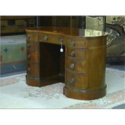 Old, American or European mahogany kidney-shaped desk with nine drawers, fitted leather top (various