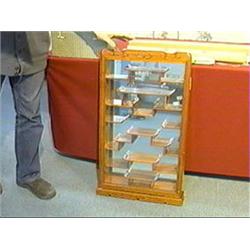Chinese, wood netsuke/snuff bottle cabinet, glazed door and interior shelves, carved scrolling folia