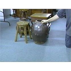 Two large and old, Japanese glazed stoneware storage jars