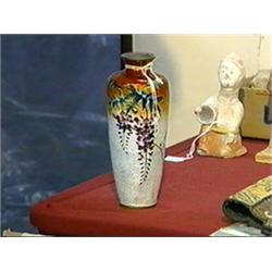 Antique, Japanese cloisonné enamel vase with foil ground, circa 1900 (cracks and small loss)