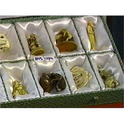 Box of ten, carved wood and ivory netsuke in figural and animal subjects, some signed