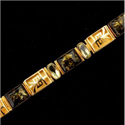 AMBER, QUARTZ, 18K YELLOW GOLD BRACELET.