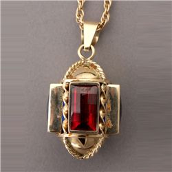 SYNTHETIC SAPPHIRE, 14K Y/G PENDANT-NECKLACE.